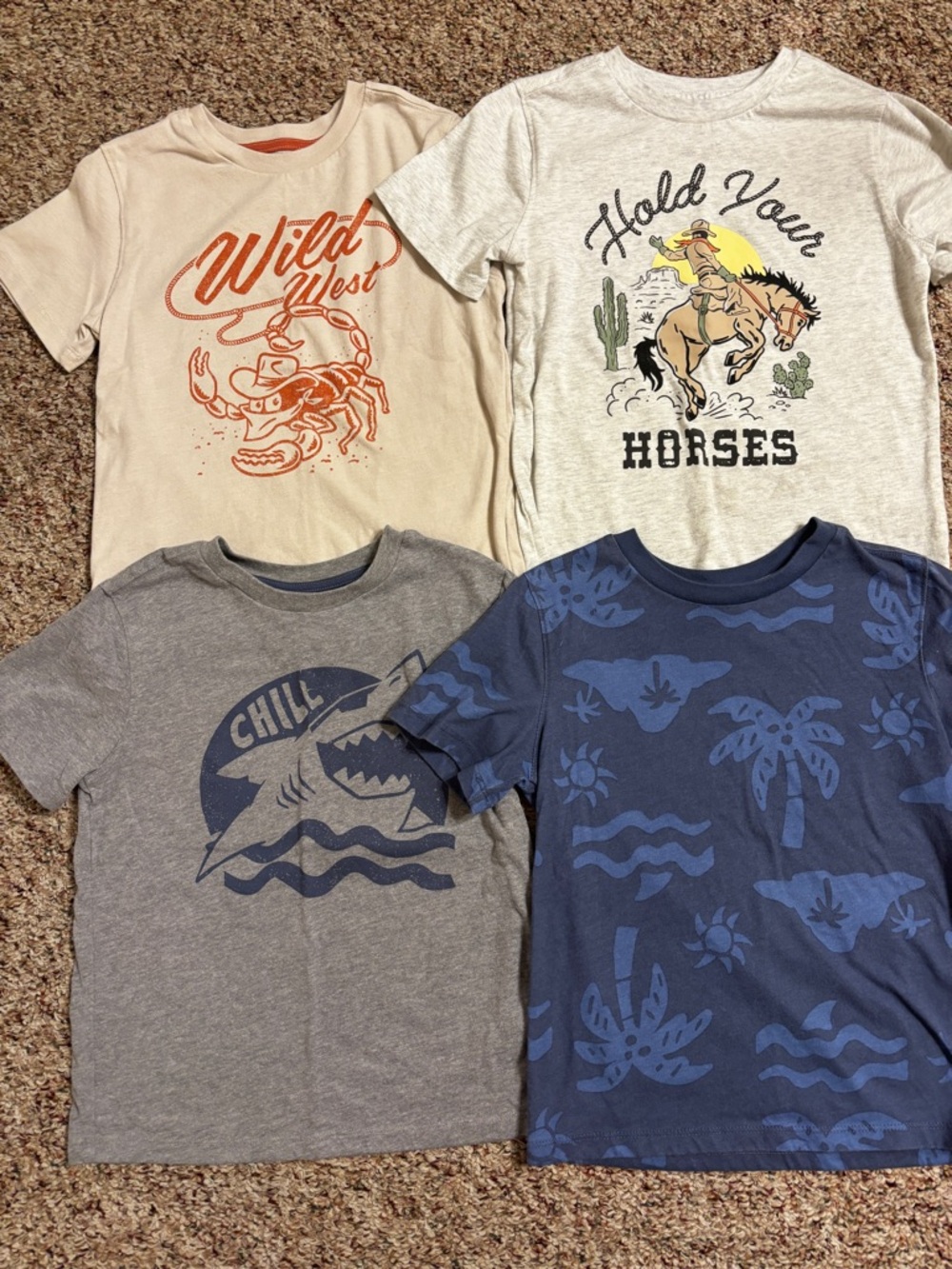 ⬇️Kids Graphic T-Shirts - Blue, Gray, Cream - Casual Short Sleeve Top